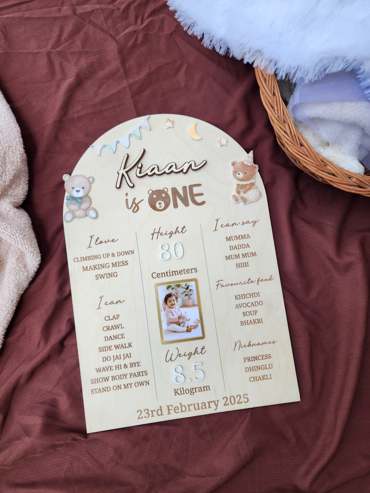 First Year Baby Milestone Board - Teddy theme