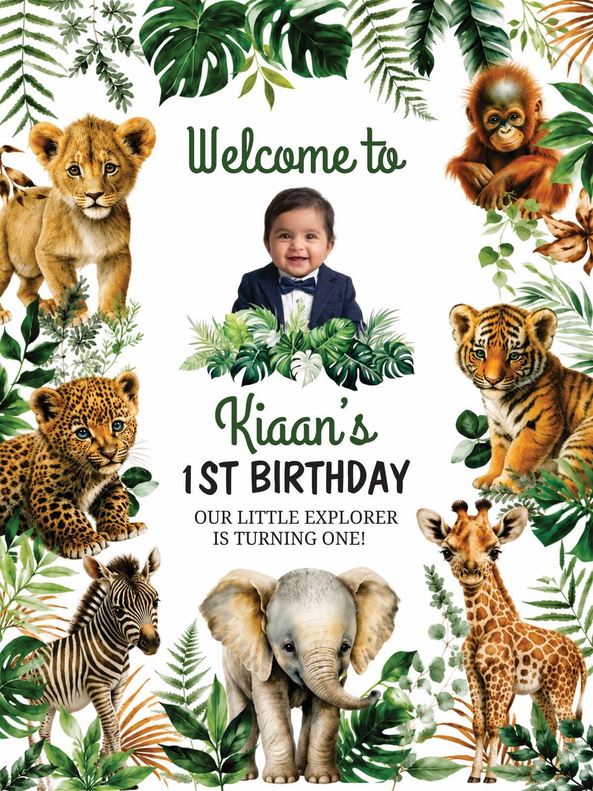 Birthday Welcome Board Jungle Theme wild One