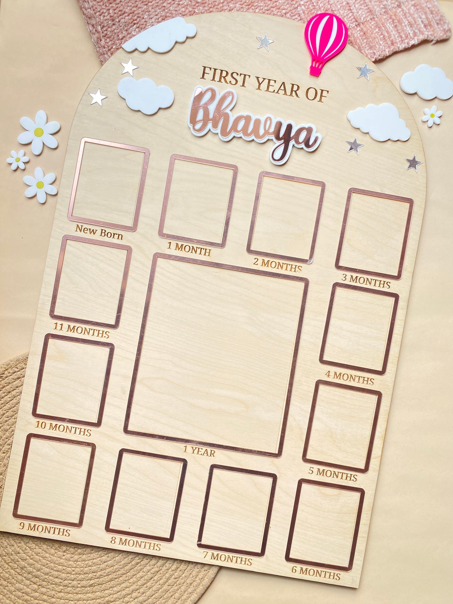 12 MONTH NEW BORN BABY PHOTO BOARD | BALLOON THEME | LARGE