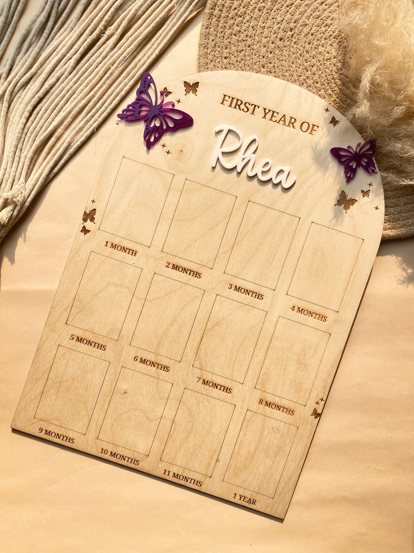 12 MONTH BABY PHOTO BOARD | PURPLE BUTTERFLY THEME