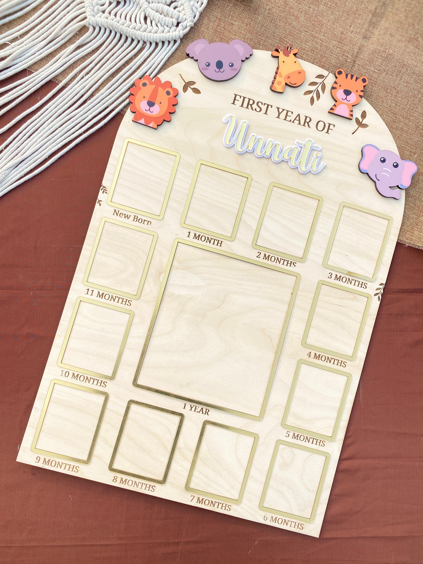 12 MONTH NEW BORN BABY PHOTO BOARD | JUNGLE THEME | LARGE