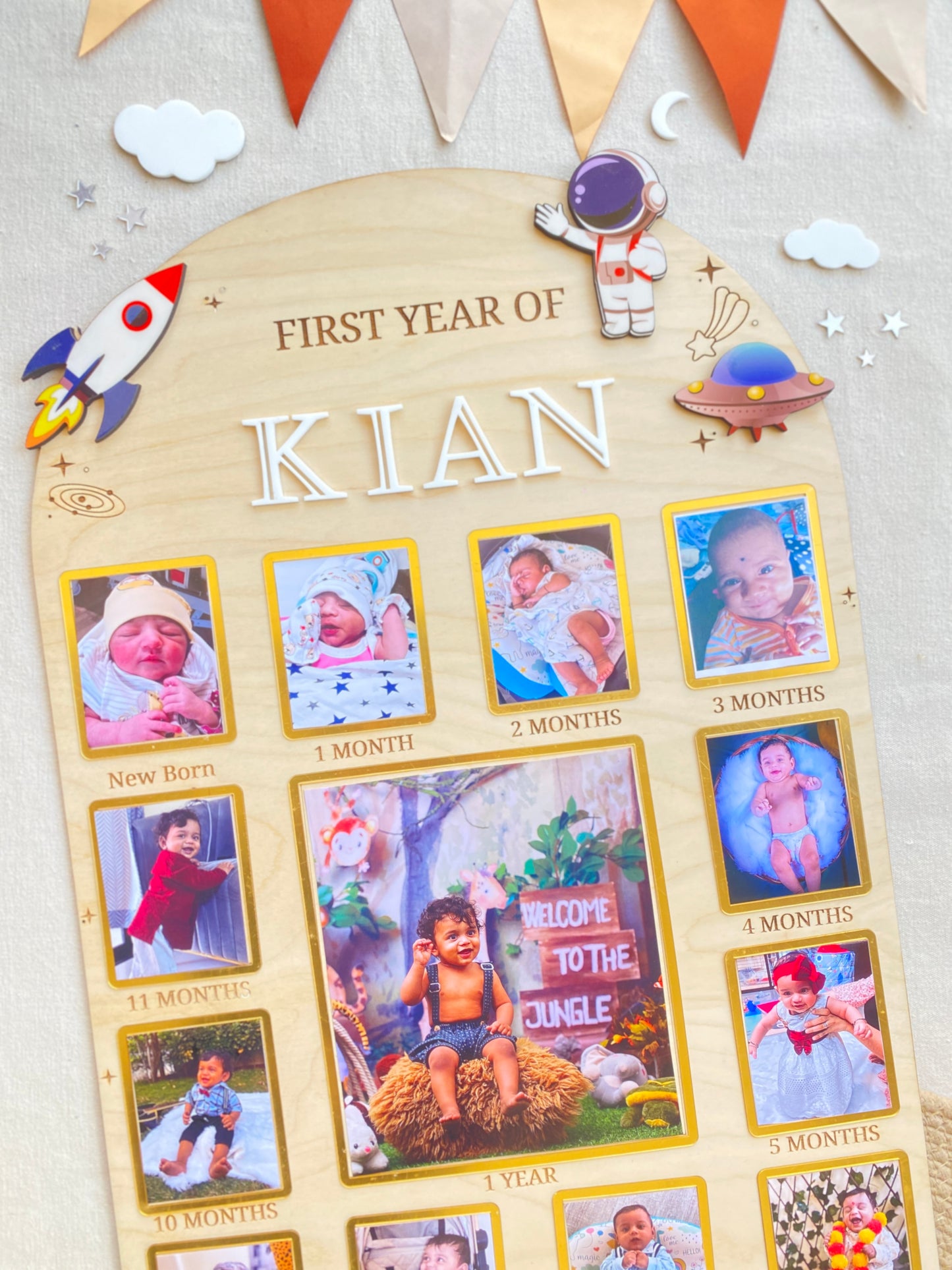 12 MONTH NEW BORN BABY PHOTO BOARD | SPACE THEME | LARGE
