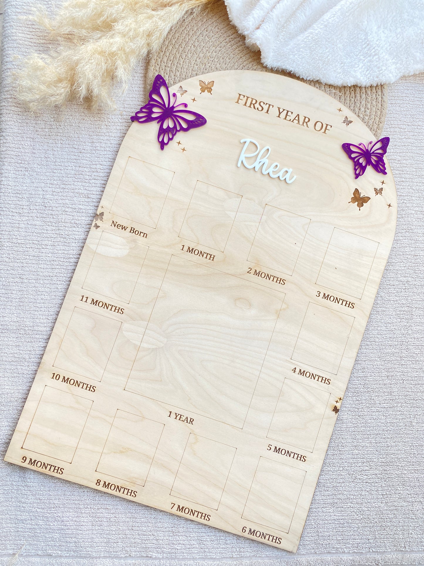 12 MONTH NEW BORN BABY PHOTO BOARD | BUTTERFLY THEME | LARGE