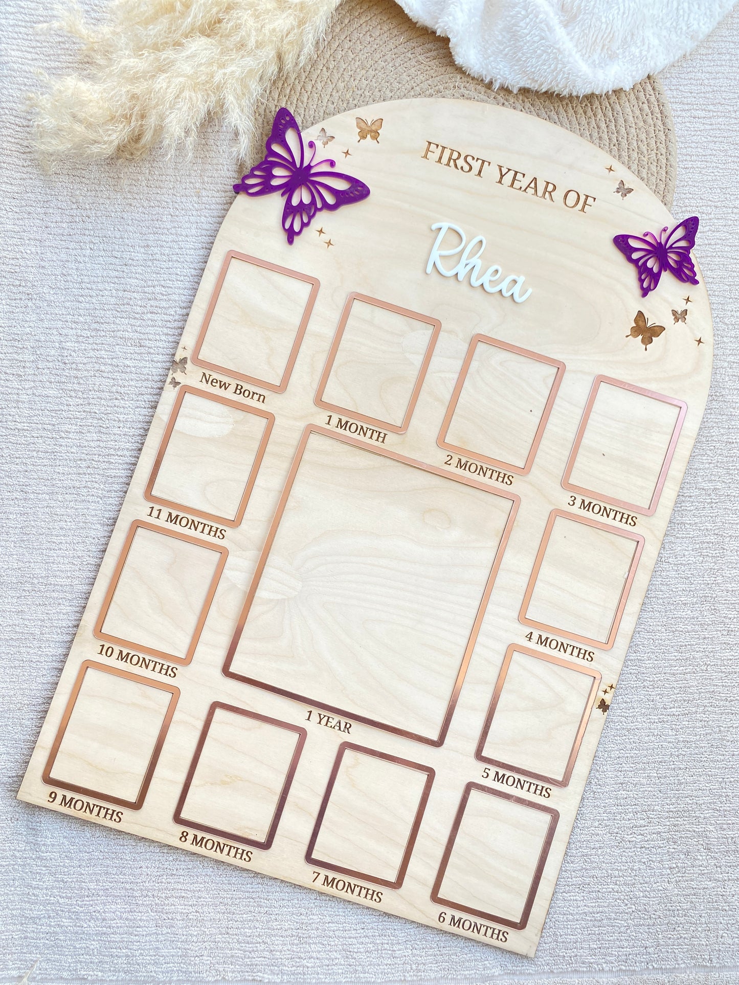 12 MONTH NEW BORN BABY PHOTO BOARD | BUTTERFLY THEME | LARGE