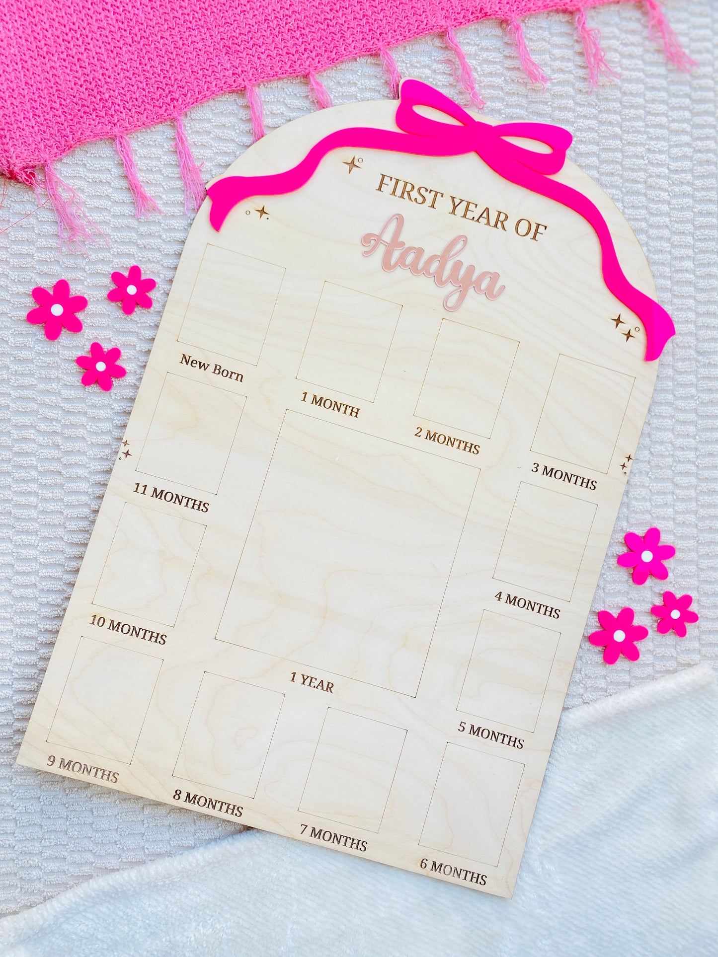 12 MONTH NEW BORN BABY PHOTO BOARD | BOW THEME | LARGE