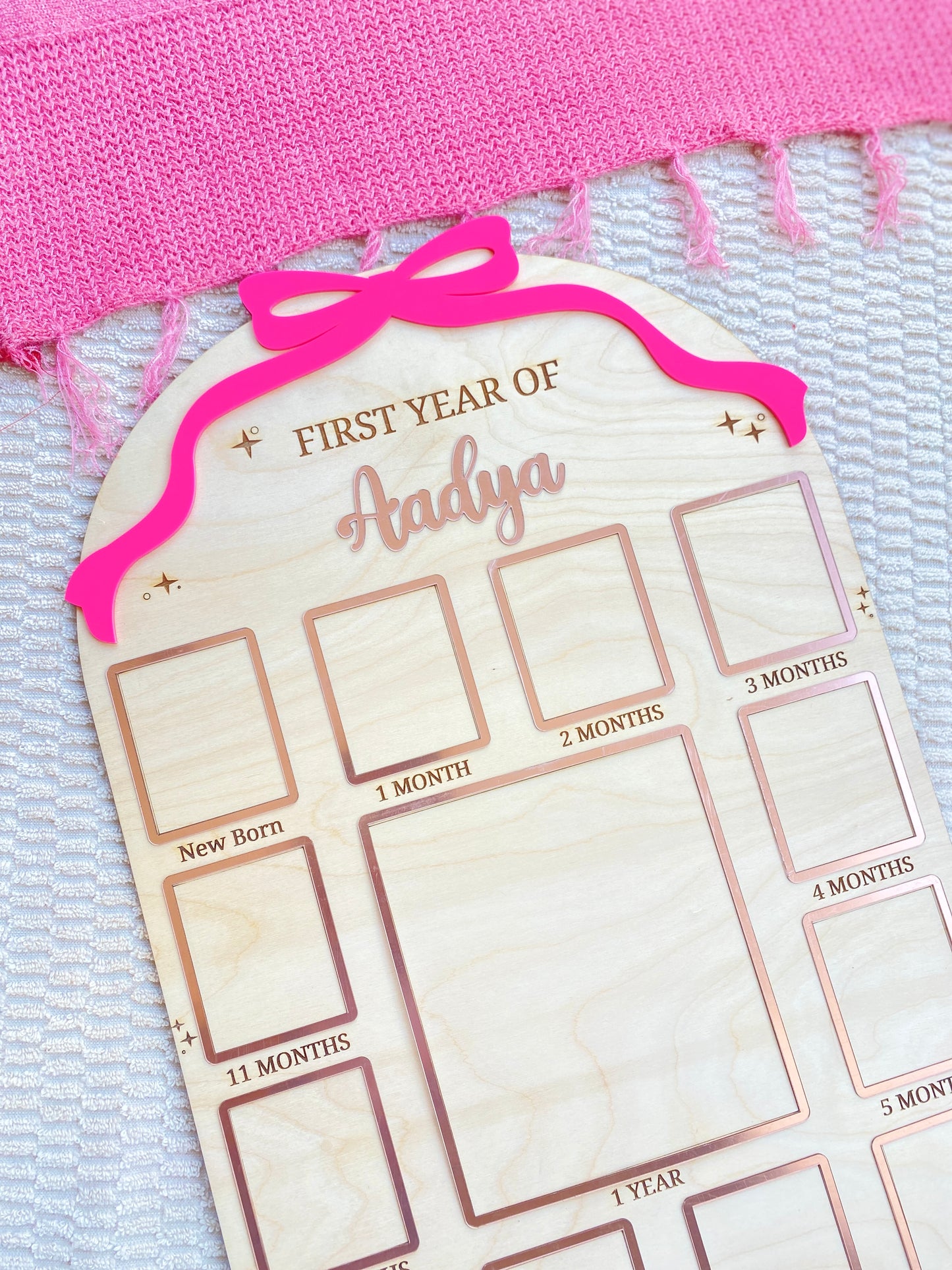 12 MONTH NEW BORN BABY PHOTO BOARD | BOW THEME | LARGE