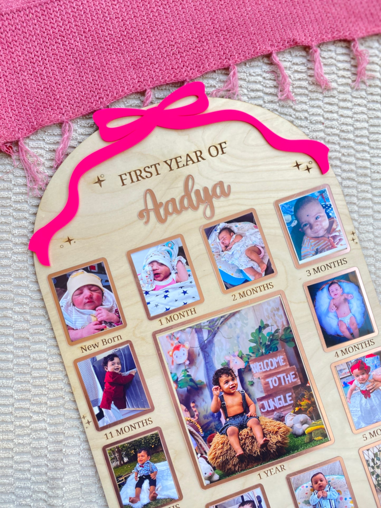 12 MONTH NEW BORN BABY PHOTO BOARD | BOW THEME | LARGE