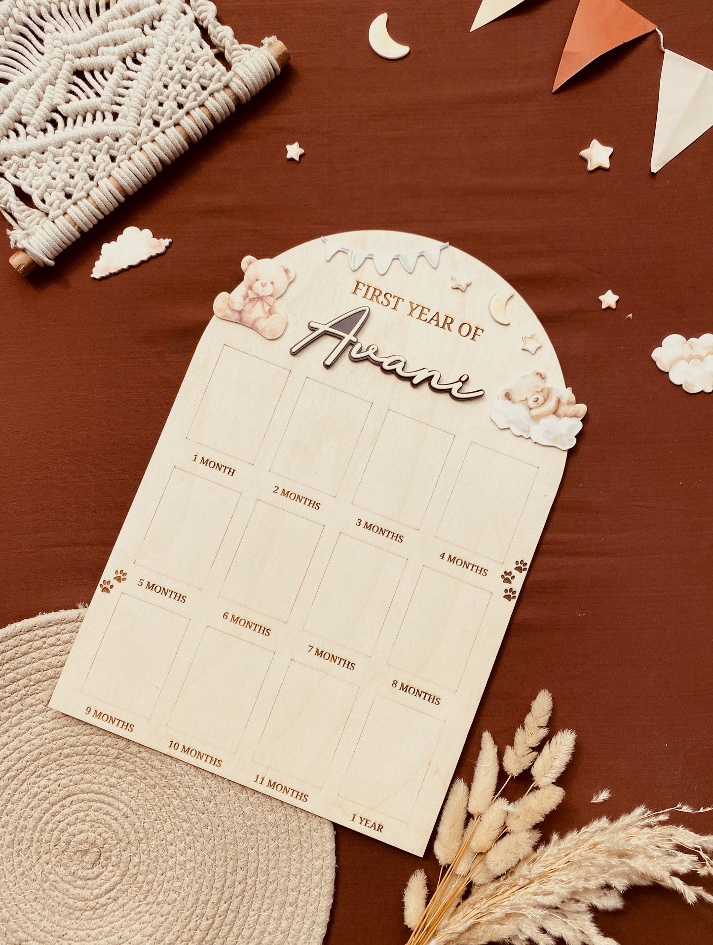 12 MONTH BABY PHOTO BOARD | TEDDY THEME
