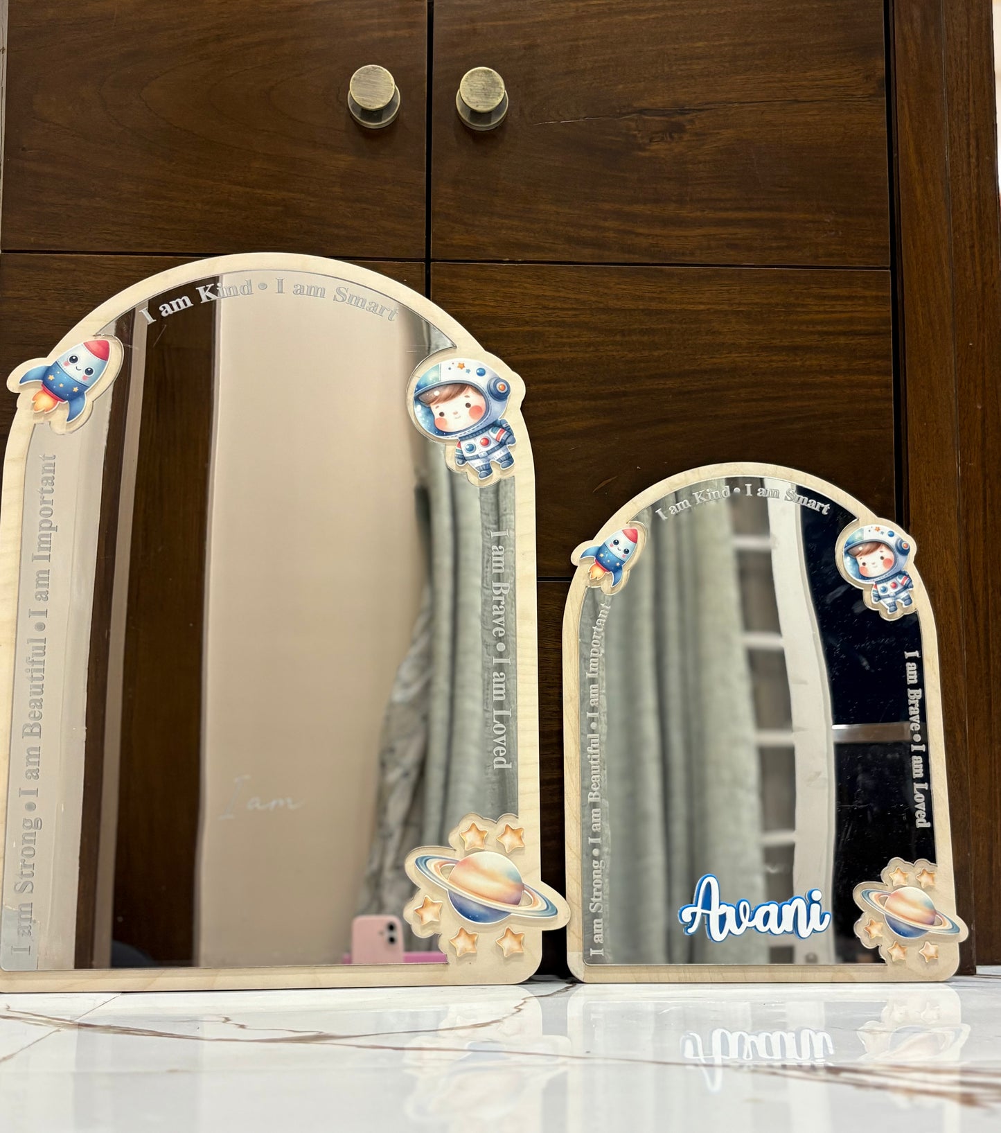 Affirmation Mirror | Space theme | Personalize | Unbreakable