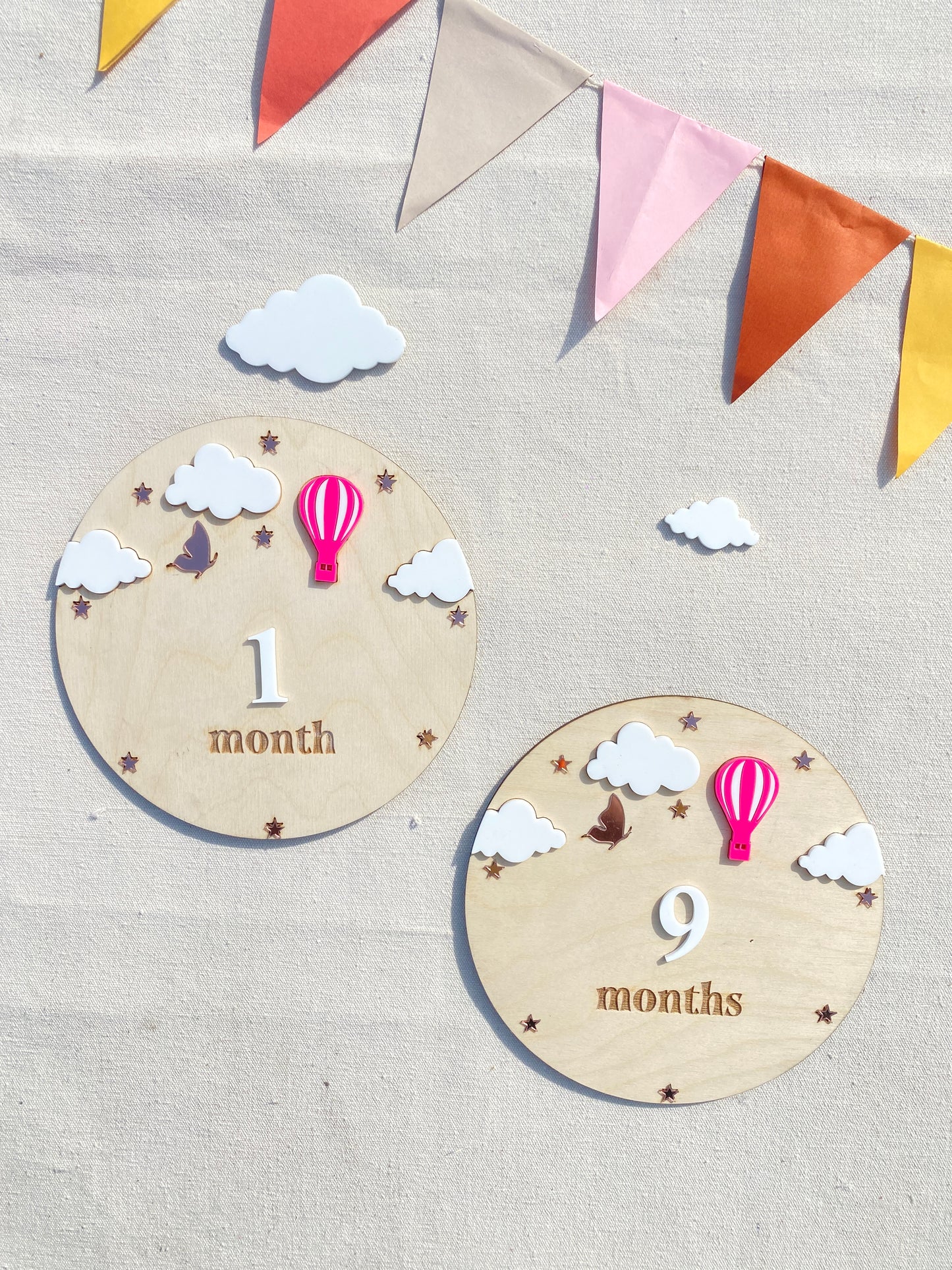 Baby Monthly Milestone card (Disc Balloon Theme)| Boho baby Photo Prop