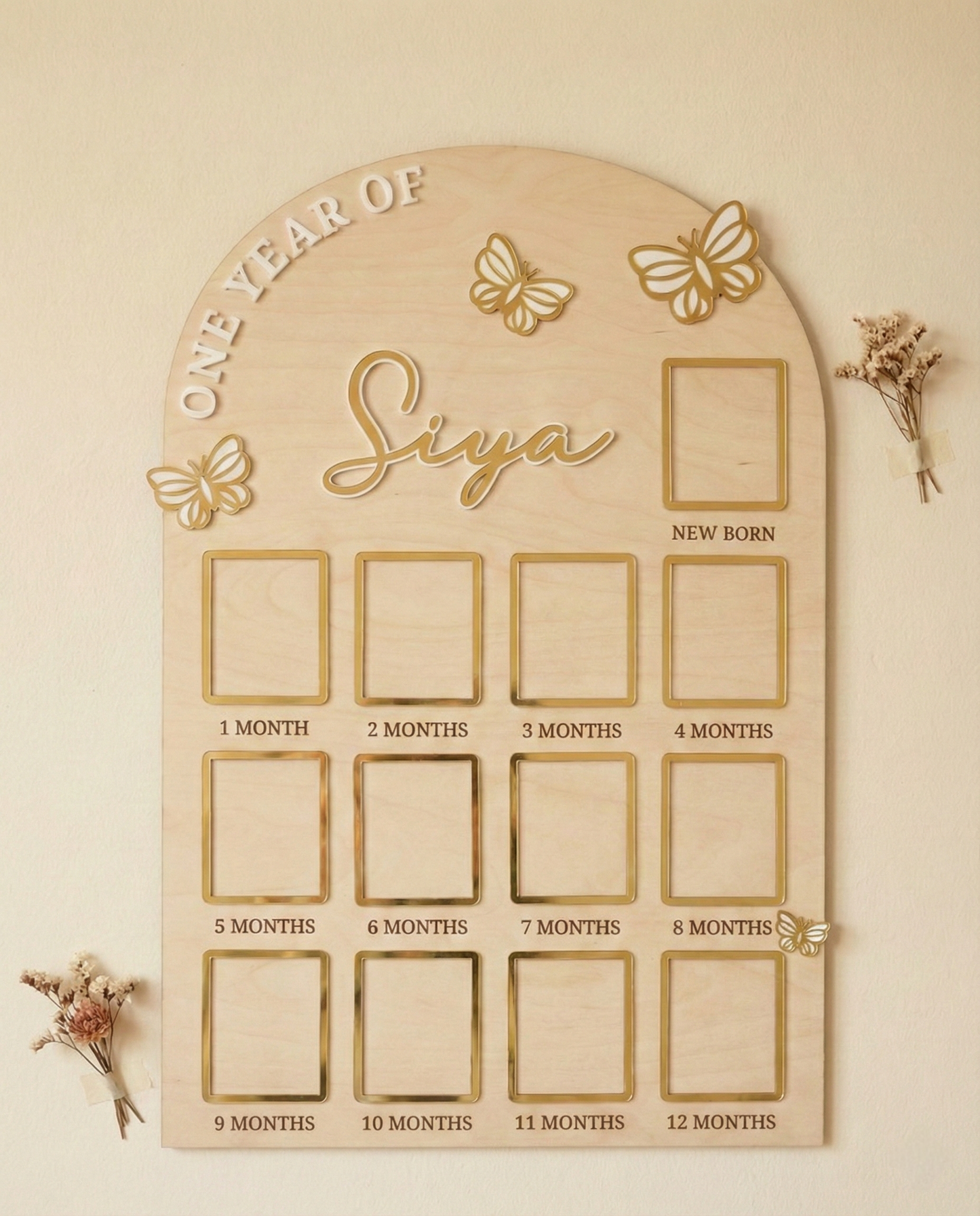 12 MONTH NEW BORN BABY PHOTO BOARD | BUTTERFLY THEME | LARGE