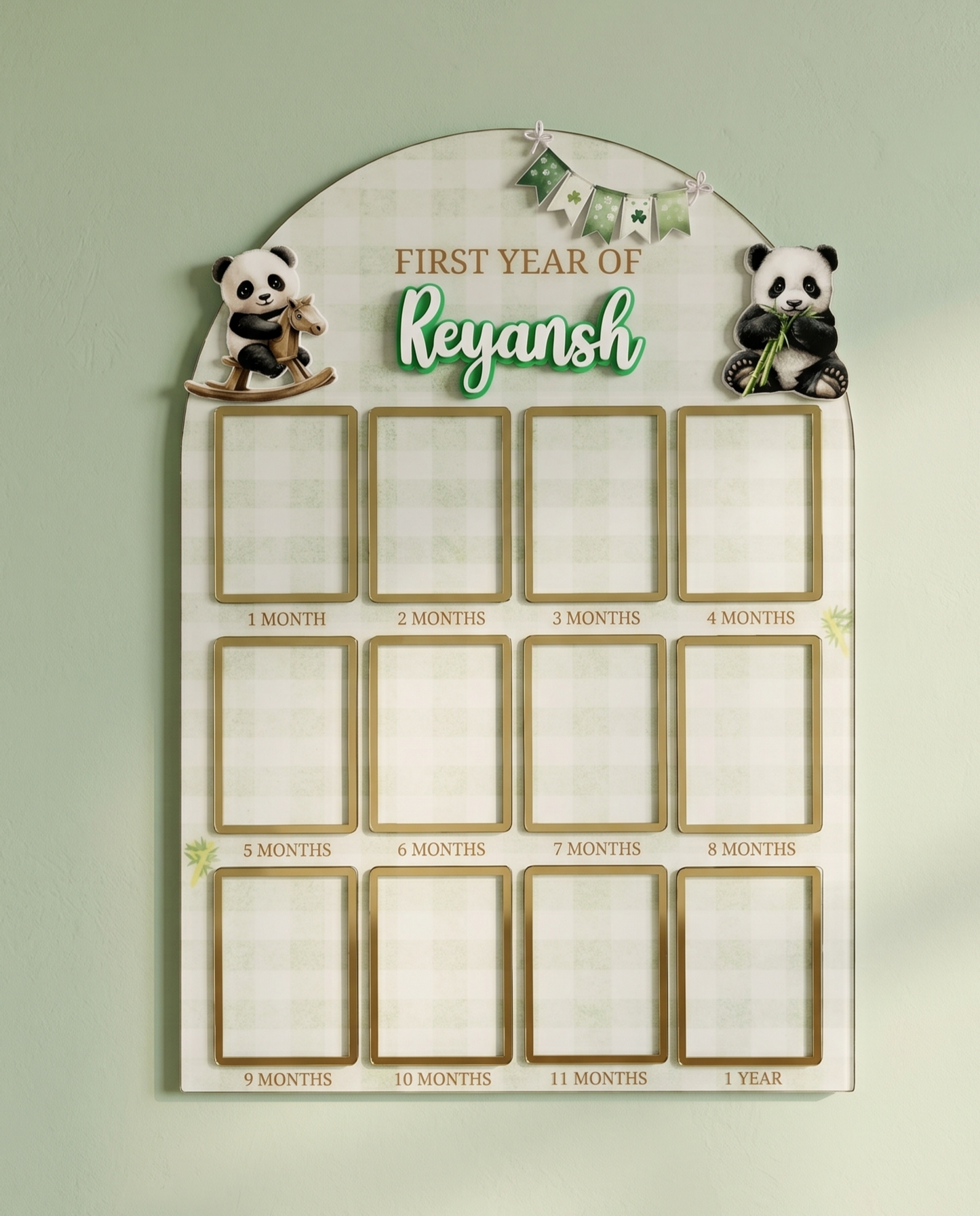 12 MONTH BABY ACRYLIC PHOTO BOARD | PANDA THEME
