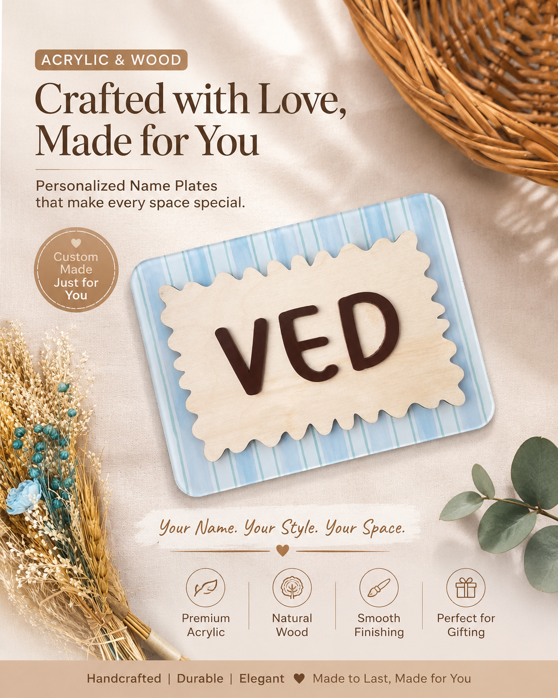 Bluestrip Customized Acrylic Name Card | Acrylic And Wood
