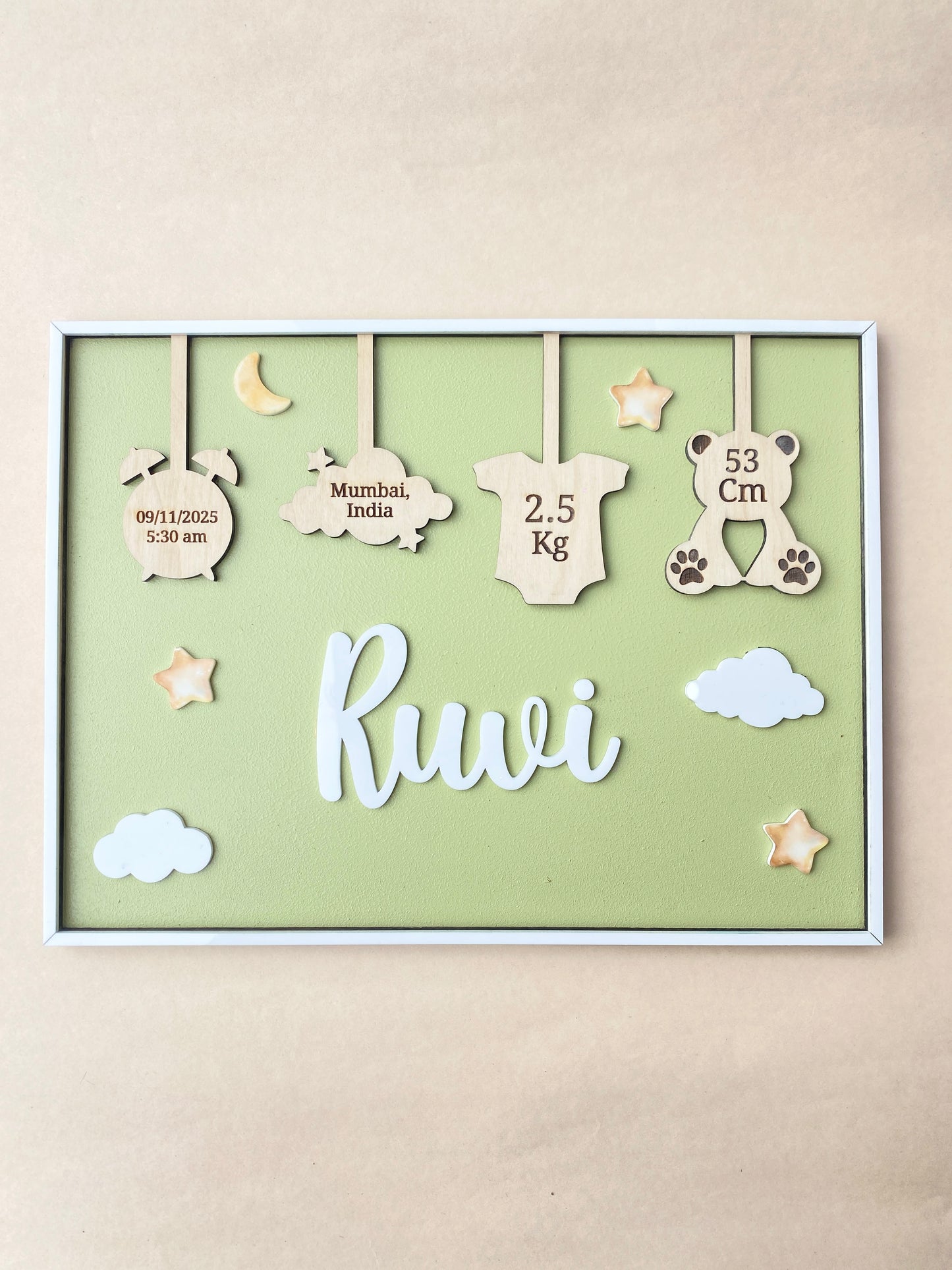 Birth Announcement Frame Sign | Olive fern