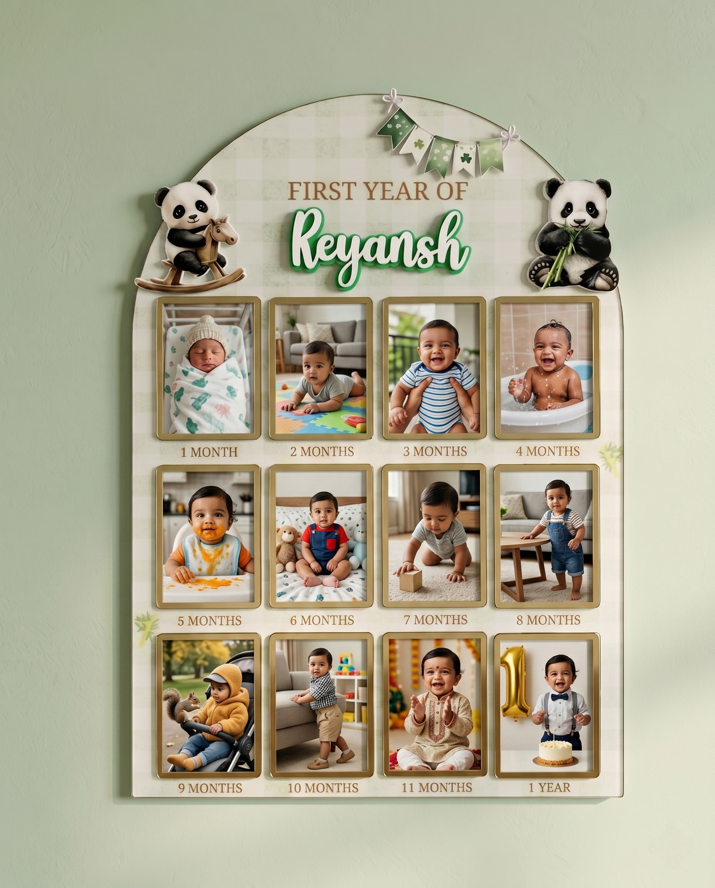 12 MONTH BABY ACRYLIC PHOTO BOARD | PANDA THEME