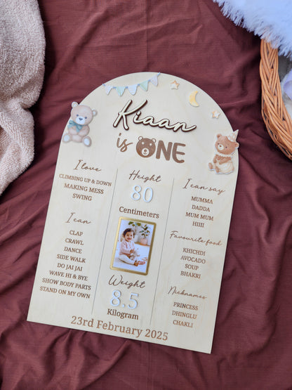First Year Baby Milestone Board - Teddy theme