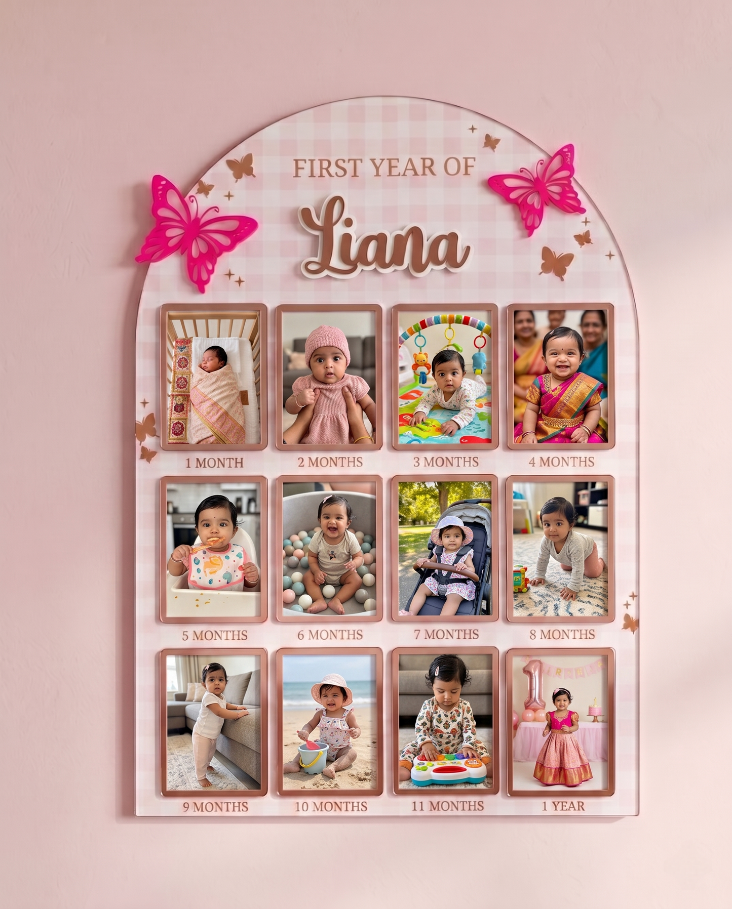 12 MONTH BABY ACRYLIC PHOTO BOARD | BUTTERFLY THEME