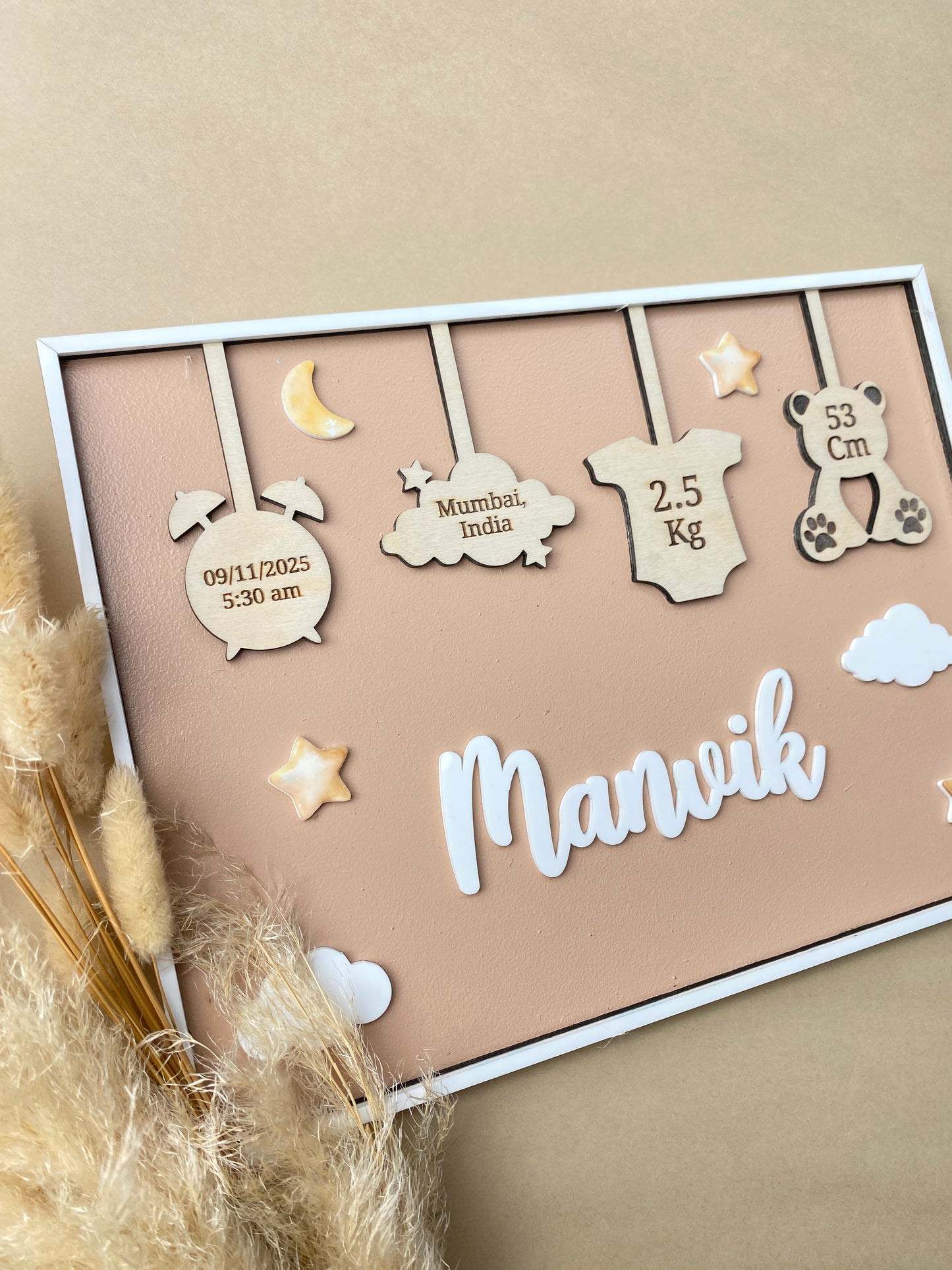 Birth Announcement Frame Sign | Baby Brown