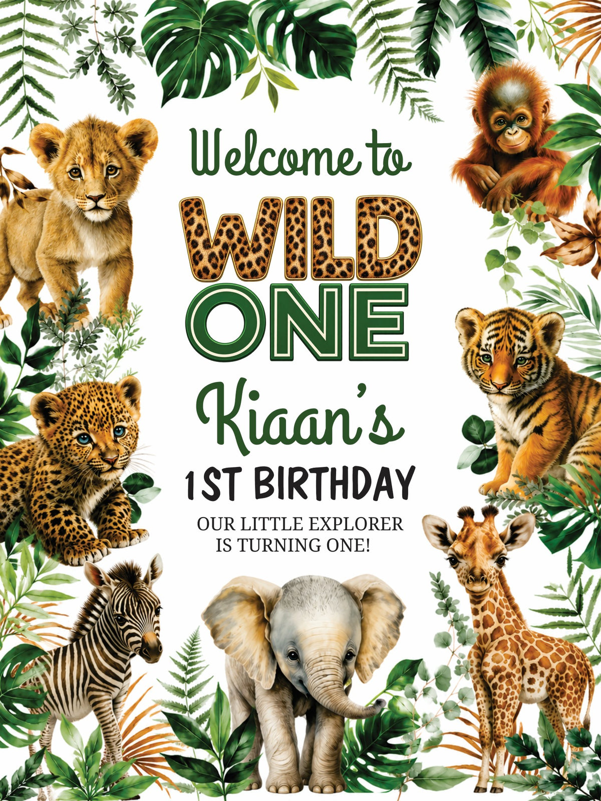 Birthday Welcome Board Jungle Theme wild One