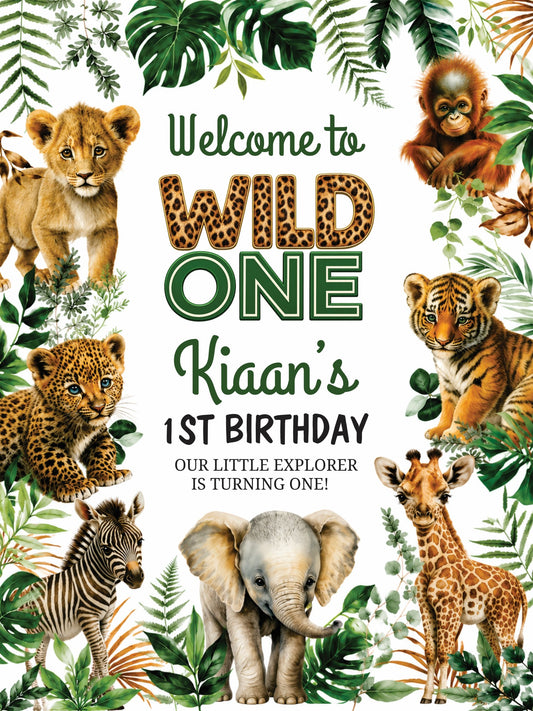 Birthday Welcome Board Jungle Theme wild One