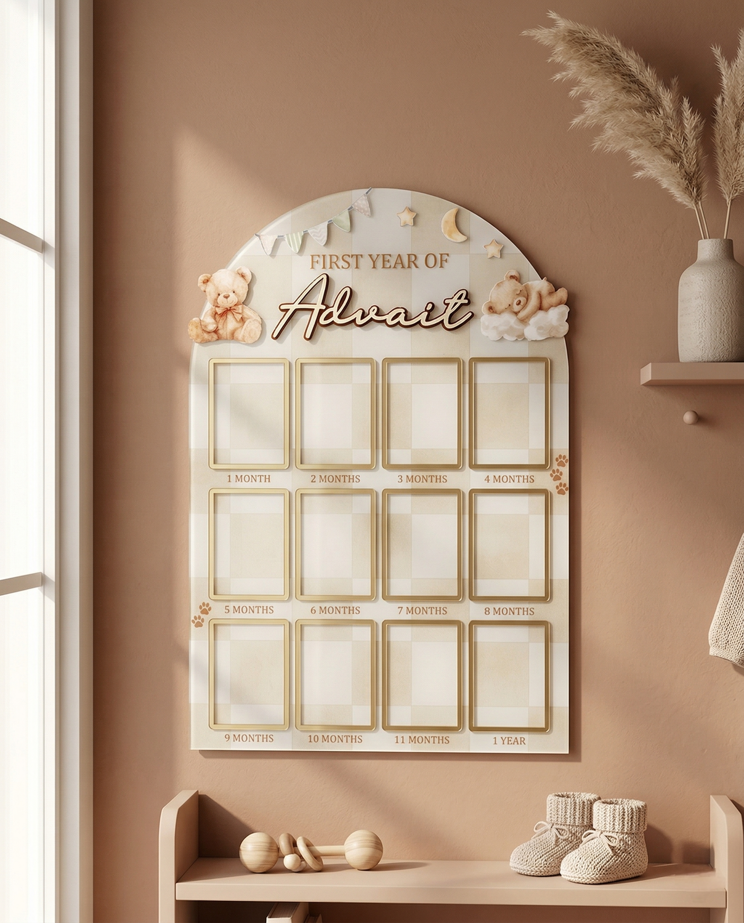 12 MONTH BABY ACRYLIC PHOTO BOARD | TEDDY THEME