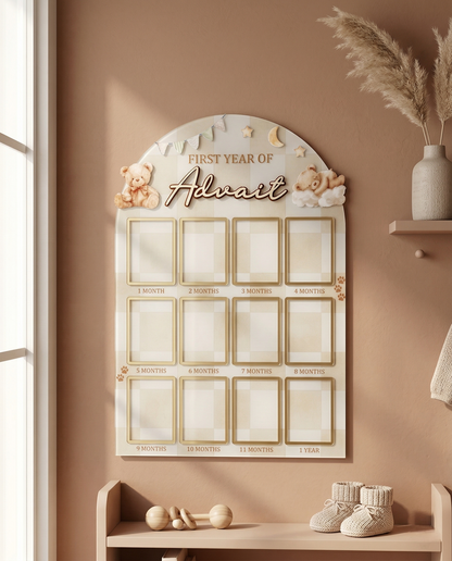12 MONTH BABY ACRYLIC PHOTO BOARD | TEDDY THEME