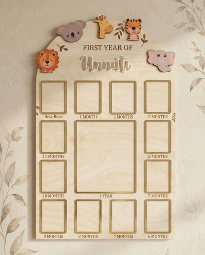 12 MONTH NEW BORN BABY PHOTO BOARD | JUNGLE THEME | LARGE