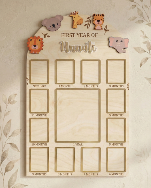 12 MONTH NEW BORN BABY PHOTO BOARD | JUNGLE THEME | LARGE