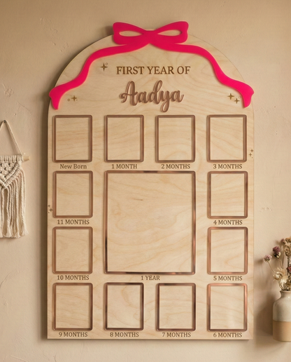 12 MONTH NEW BORN BABY PHOTO BOARD | BOW THEME | LARGE