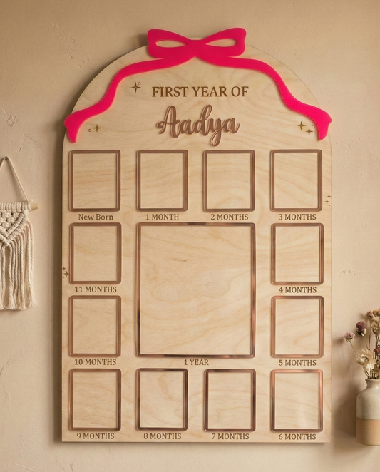 12 MONTH NEW BORN BABY PHOTO BOARD | BOW THEME | LARGE