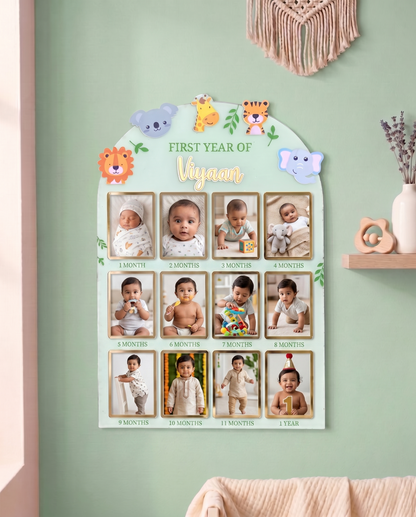 12 MONTH BABY ACRYLIC PHOTO BOARD | JUNGLE THEME