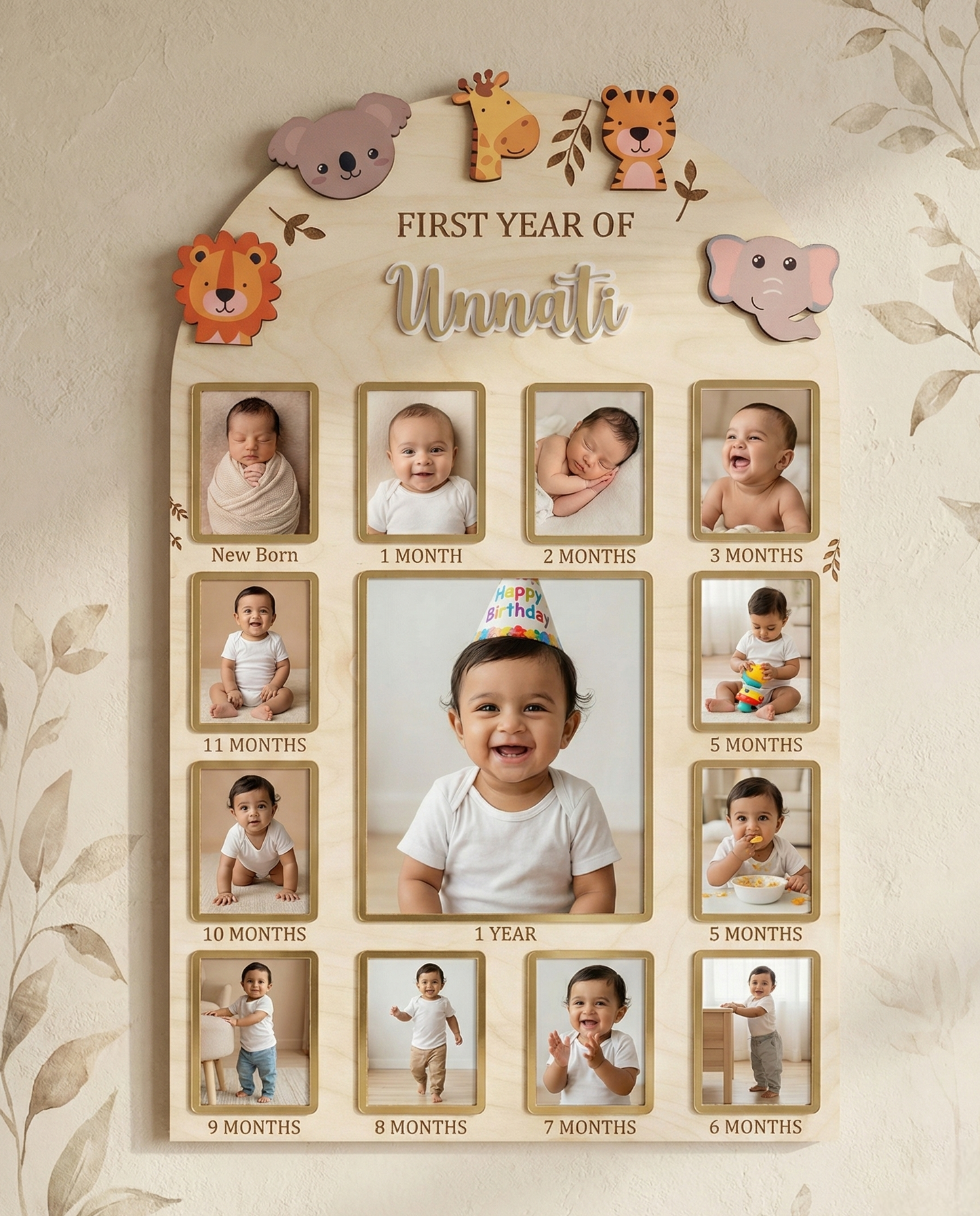 12 MONTH NEW BORN BABY PHOTO BOARD | JUNGLE THEME | LARGE