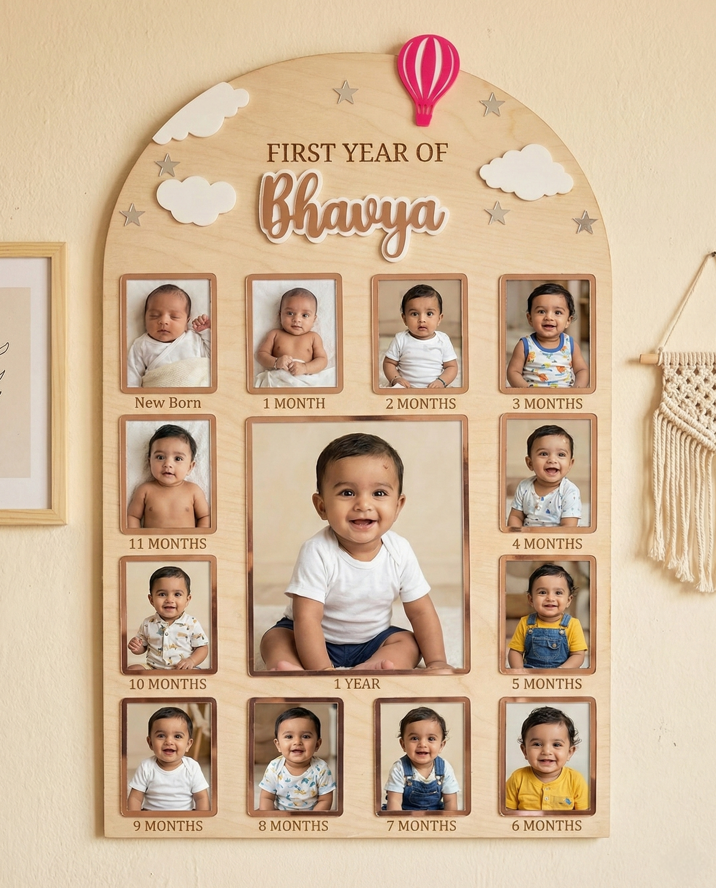 12 MONTH NEW BORN BABY PHOTO BOARD | BALLOON THEME | LARGE