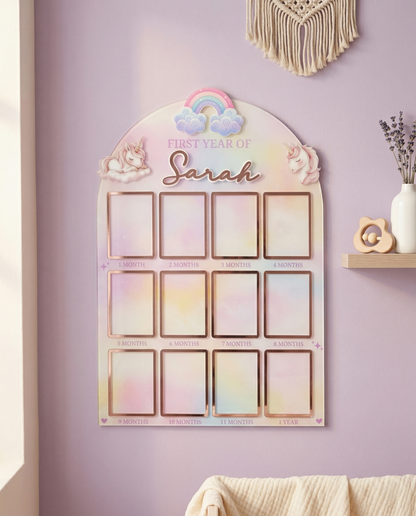 12 MONTH BABY ACRYLIC PHOTO BOARD | UNICORN THEME