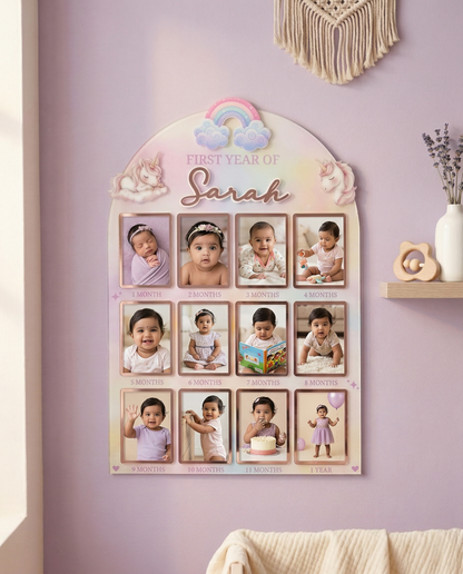 12 MONTH BABY ACRYLIC PHOTO BOARD | UNICORN THEME