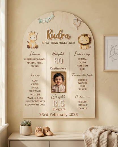 First Year Baby Milestone Board - Animal theme
