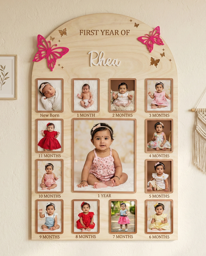 12 MONTH NEW BORN BABY PHOTO BOARD | BUTTERFLY THEME | LARGE