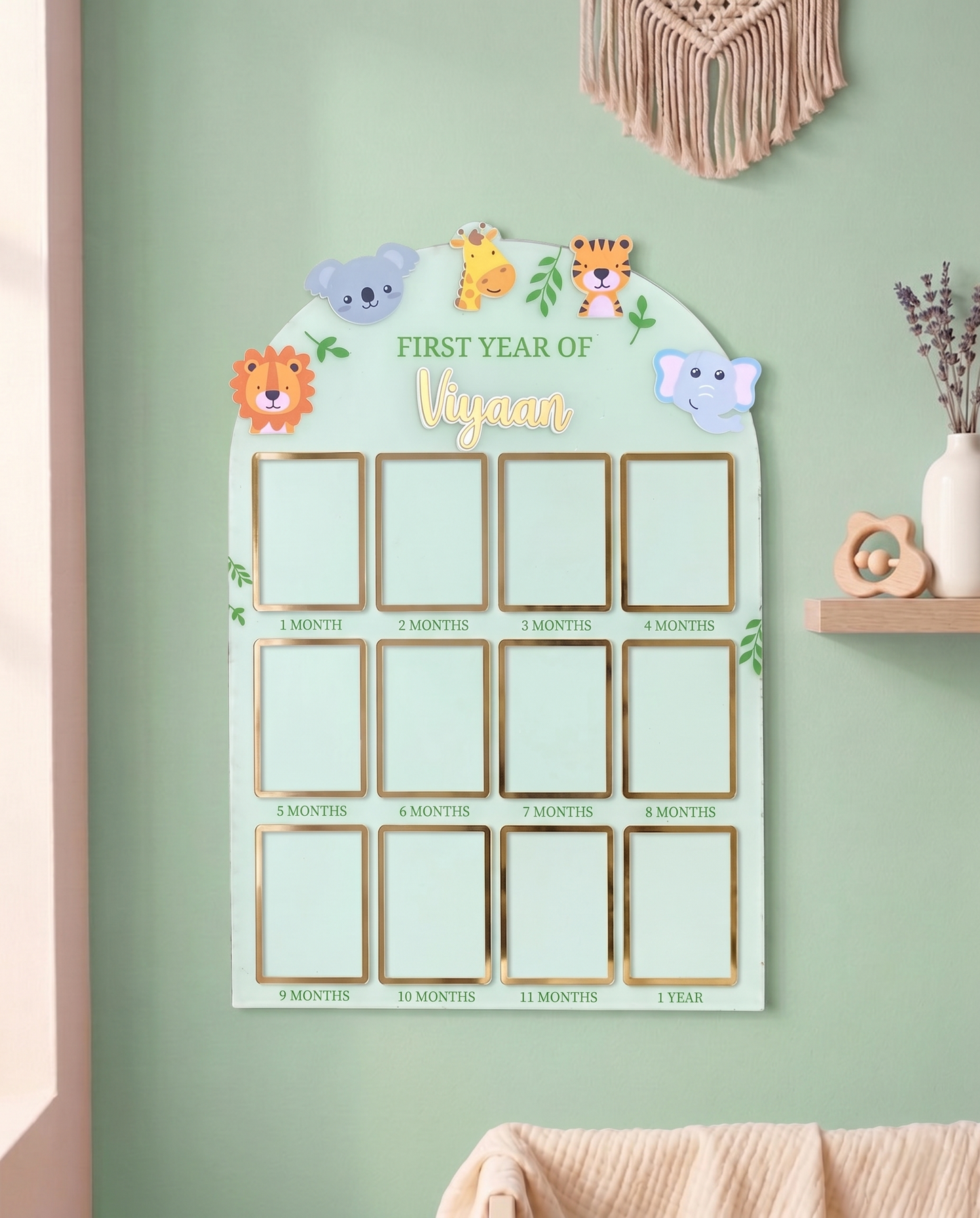 12 MONTH BABY ACRYLIC PHOTO BOARD | JUNGLE THEME
