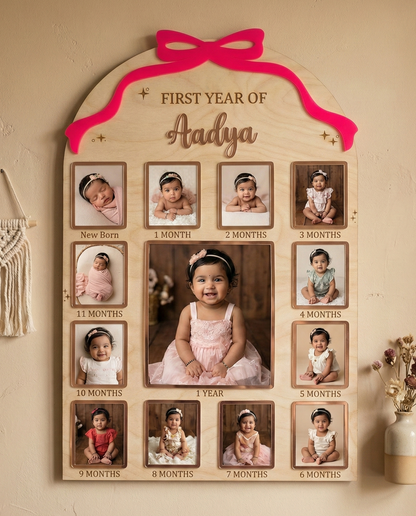 12 MONTH NEW BORN BABY PHOTO BOARD | BOW THEME | LARGE