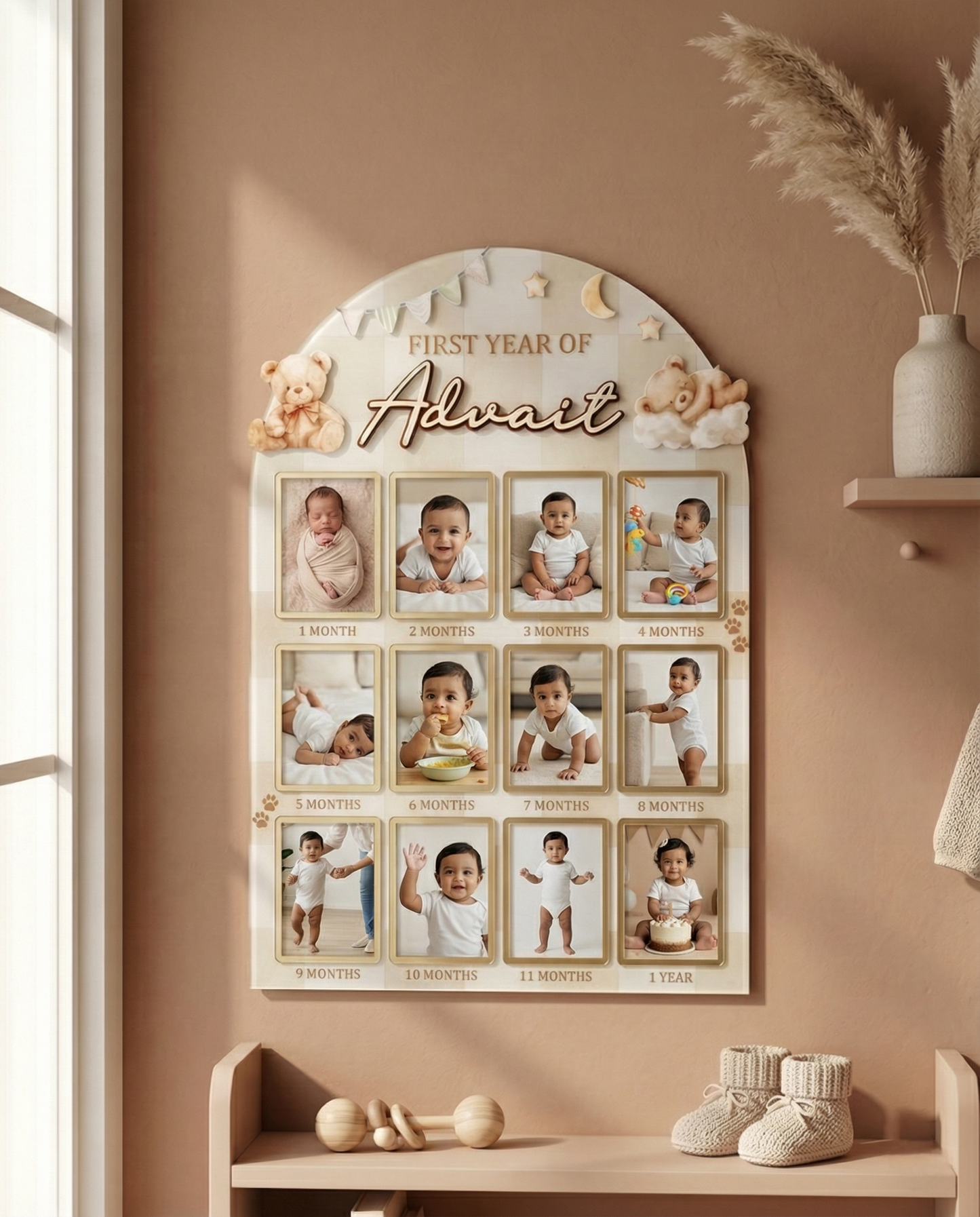 12 MONTH BABY ACRYLIC PHOTO BOARD | TEDDY THEME