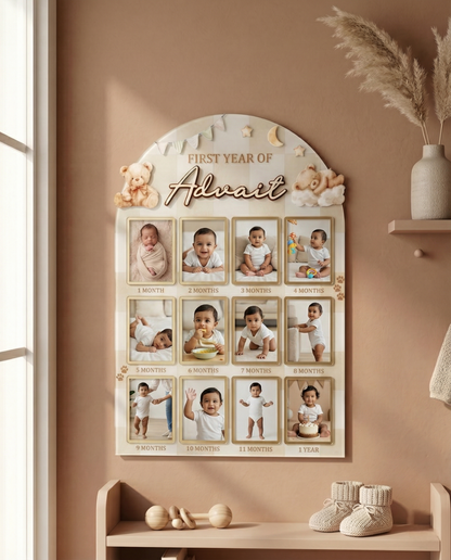 12 MONTH BABY ACRYLIC PHOTO BOARD | TEDDY THEME