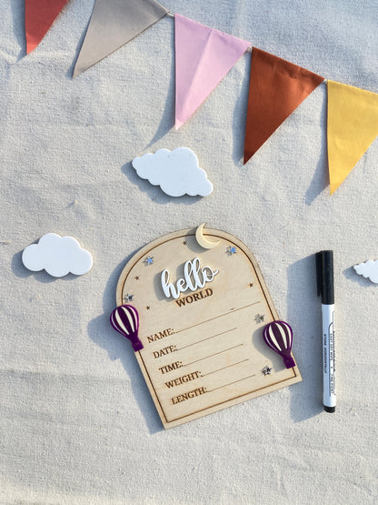 Birth Announcement card | Fillable Stats Sign | Balloon  Arch Theme