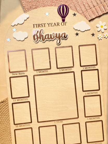 12 MONTH NEW BORN BABY PHOTO BOARD | BALLOON THEME | LARGE