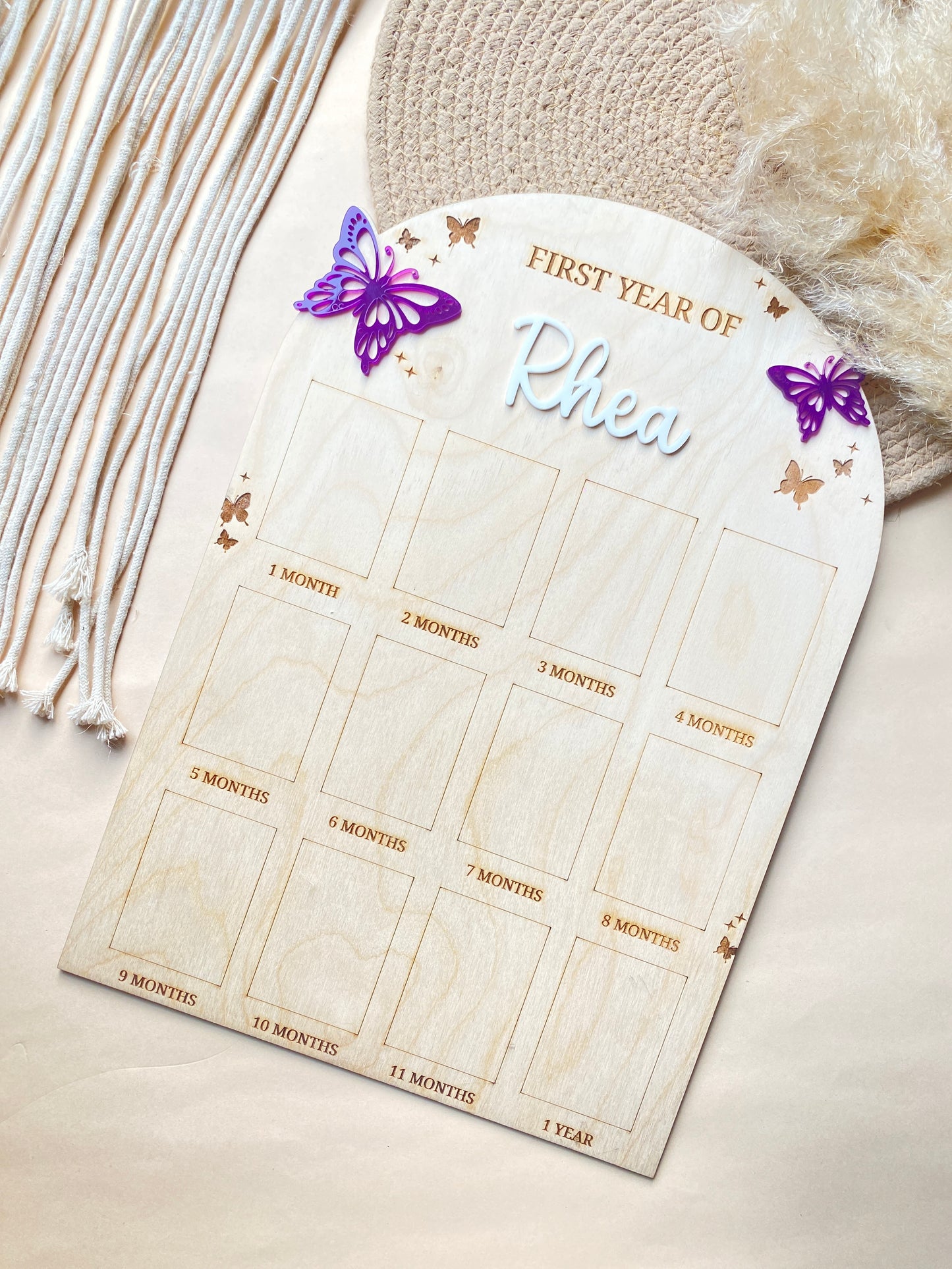 12 MONTH BABY PHOTO BOARD | PURPLE BUTTERFLY THEME