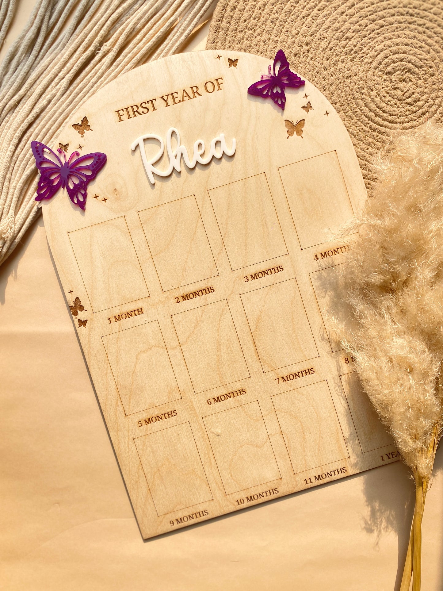 12 MONTH BABY PHOTO BOARD | PURPLE BUTTERFLY THEME