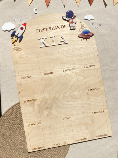12 MONTH NEW BORN BABY PHOTO BOARD | SPACE THEME | LARGE