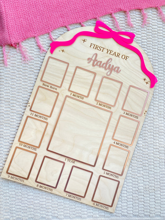 12 MONTH NEW BORN BABY PHOTO BOARD | BOW THEME | LARGE