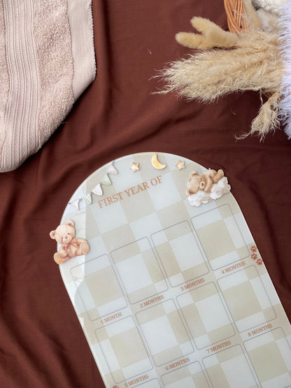 12 MONTH BABY ACRYLIC PHOTO BOARD | TEDDY THEME