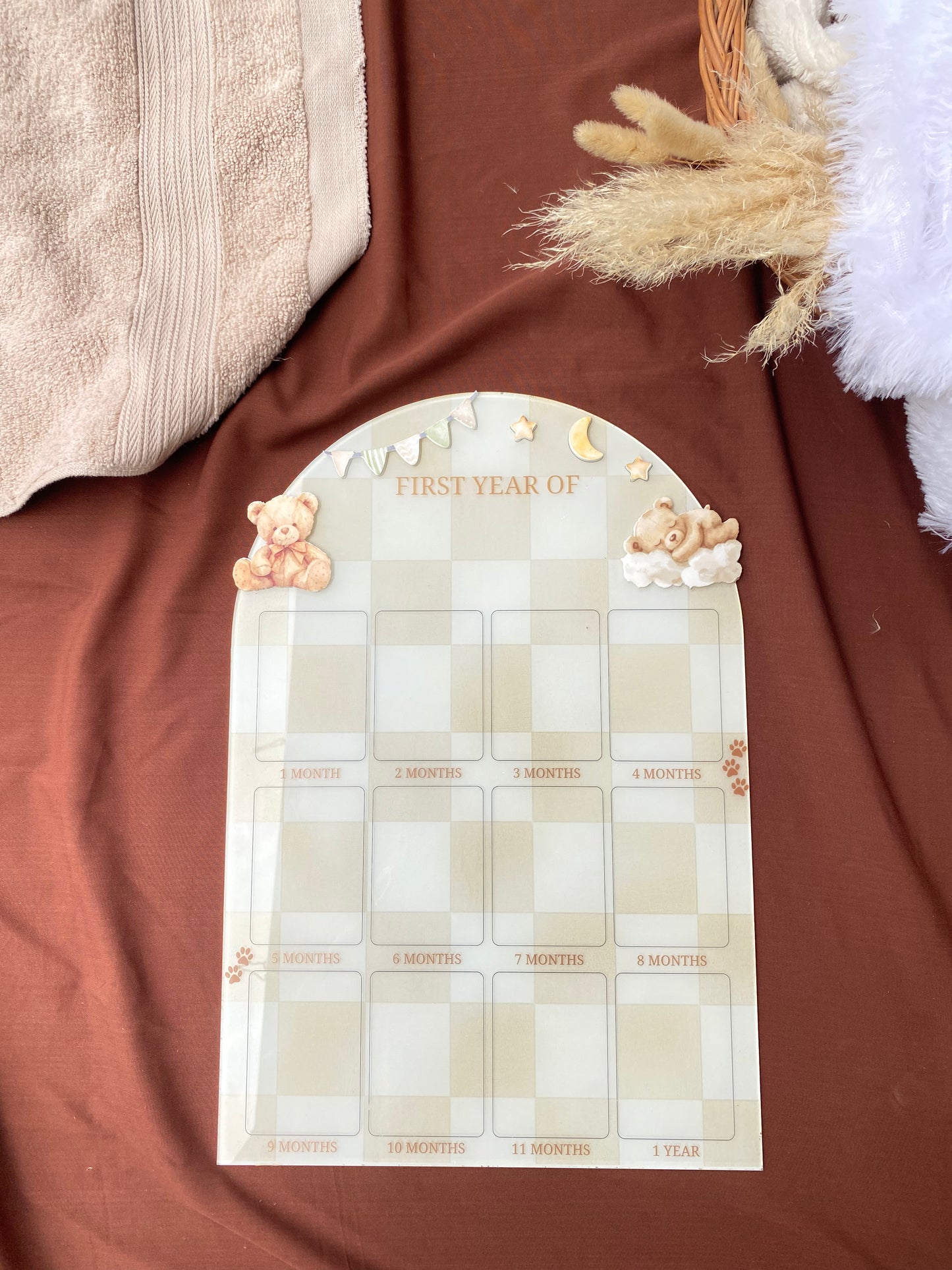 12 MONTH BABY ACRYLIC PHOTO BOARD | TEDDY THEME