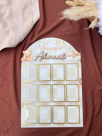 12 MONTH BABY ACRYLIC PHOTO BOARD | TEDDY THEME